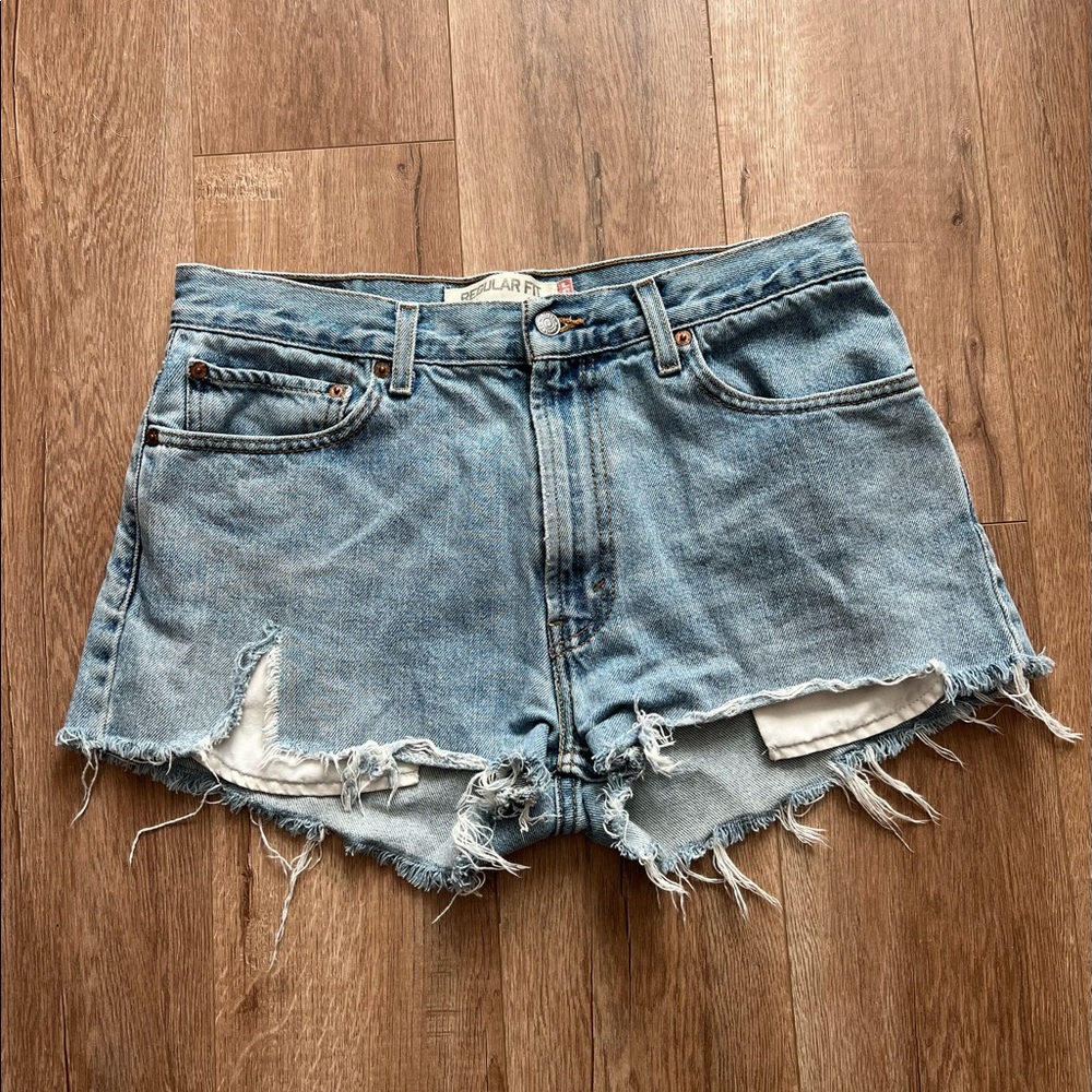 Distressed Levi’s denim shorts